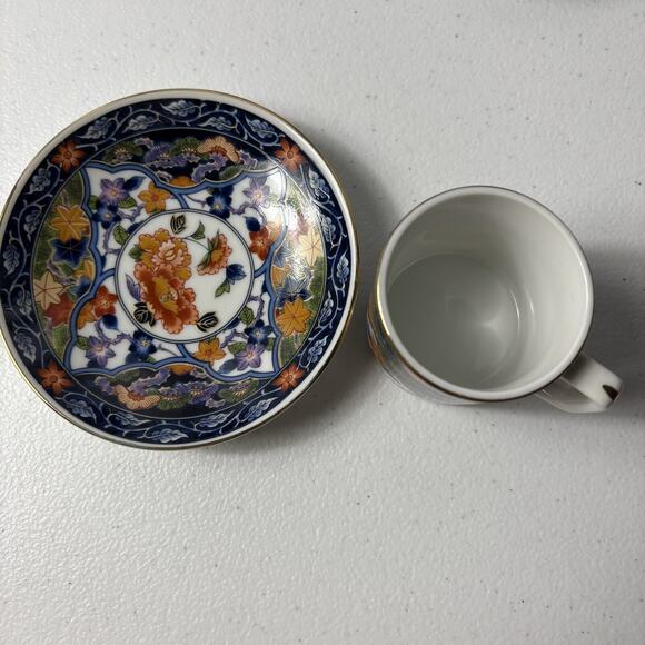 Vintage Fukagawa Imari Porcelain Demitasse Coffee Set for 5 with Floral Pattern